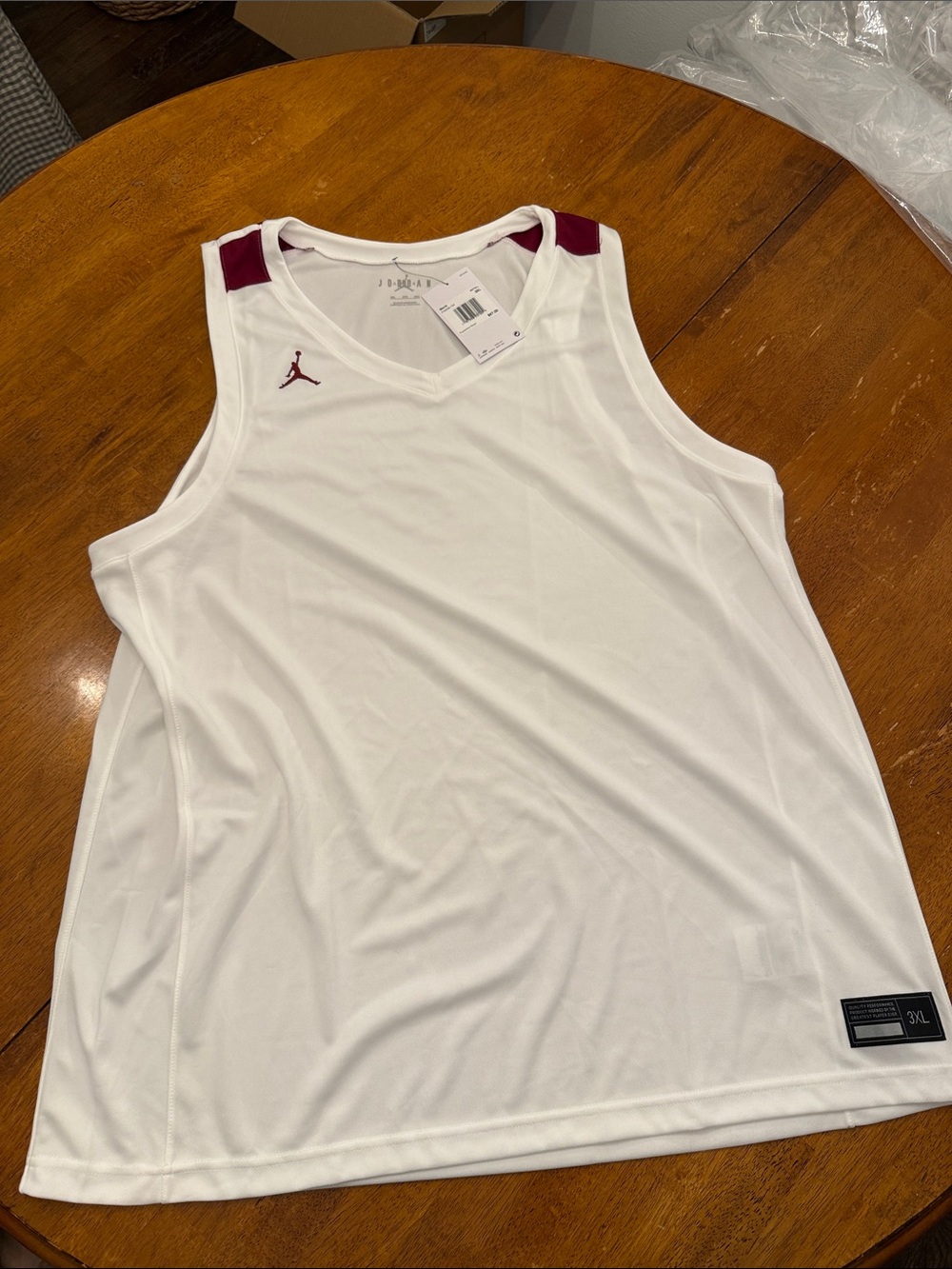 Jordan Men’s White Basketball Tank with Maroon Shoulder Details xxxl